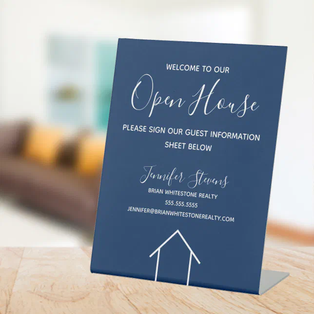 Open House Custom Real Estate Company Navy Blue Pedestal Sign | Zazzle