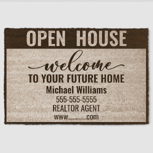 Open House Custom Realtor Welcome for Clients Fiber Doormat