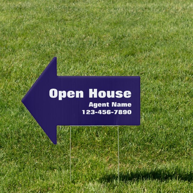 Open House Dark Blue White Real Estate Agent Name Sign (Insitu)