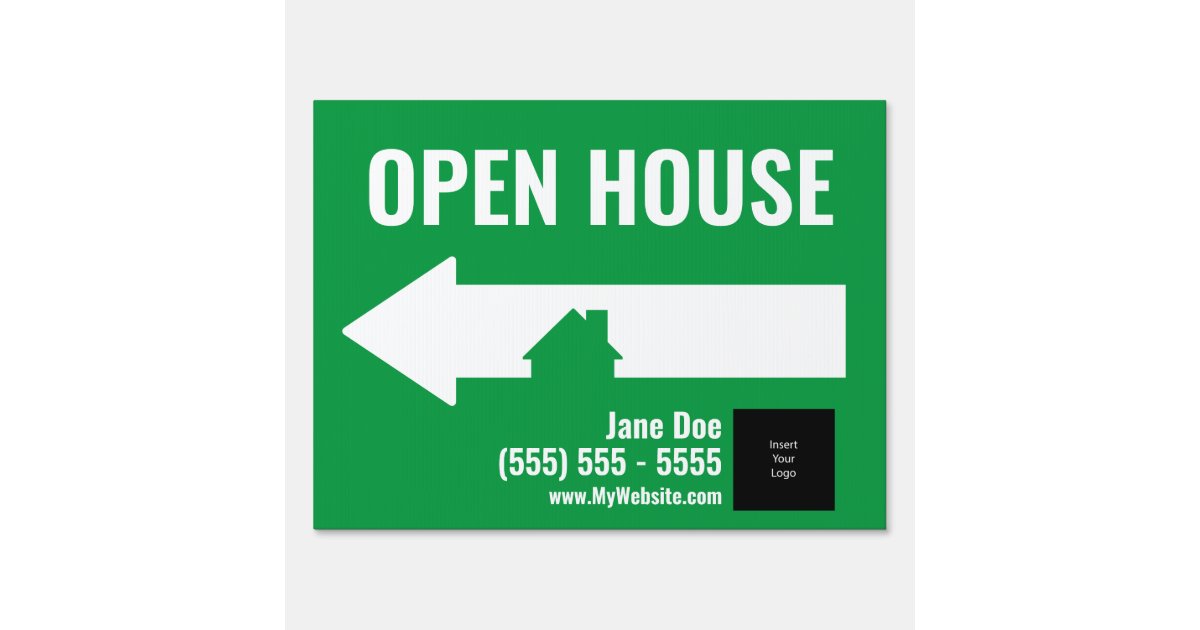 Open House Directional Sign 18x24 Green Custom Zazzle