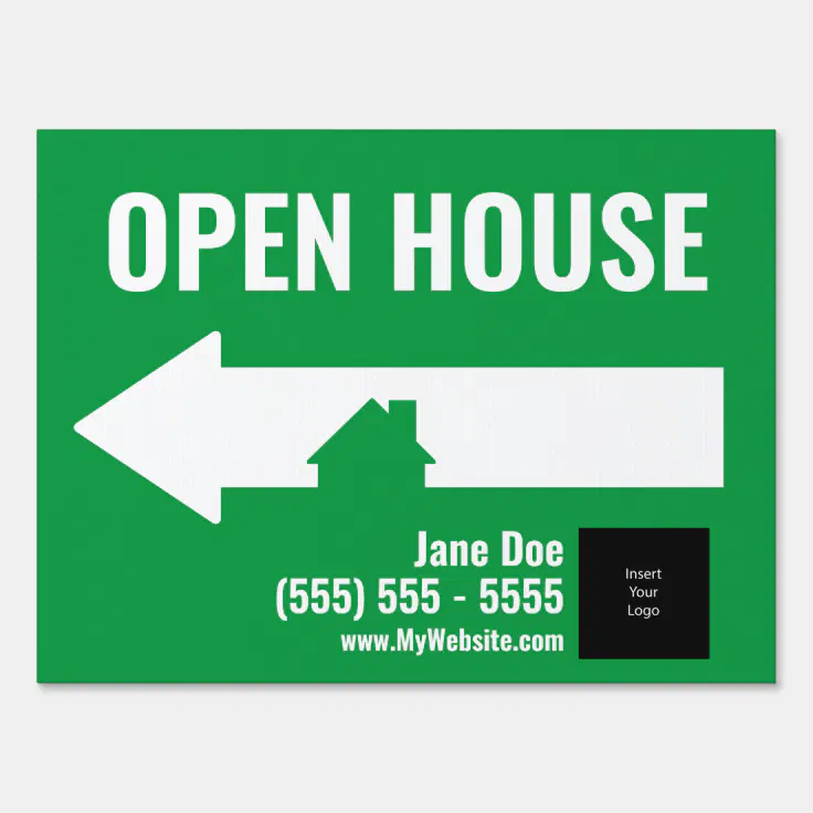 Open House Directional Sign 18x24 Green Custom Zazzle