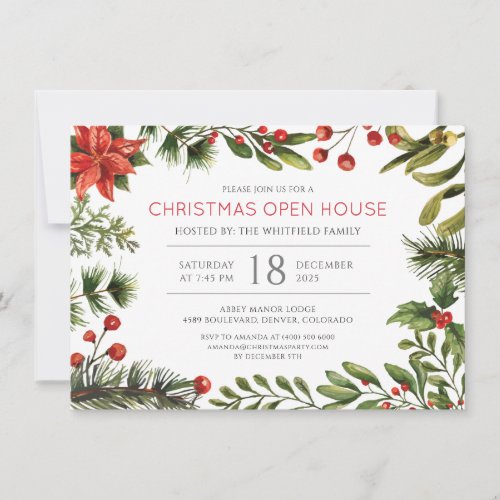 Open House Floral Christmas Holiday Party Invitation
