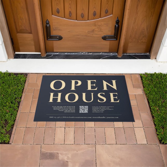 OPEN HOUSE FOR SALE Real Estate Agent Realtor Blue Doormat (Outdoor)