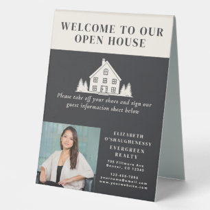 Open House Gray Rustic Real Estate Agent Photo Table Tent