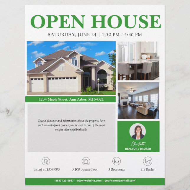 Open House Green Real Estate Flyer (Front)