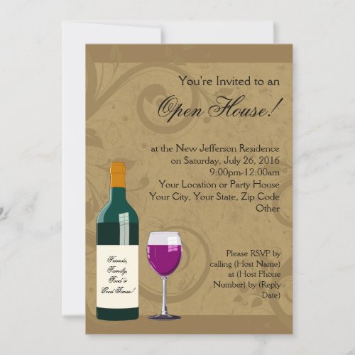 Open House Invitations Wine Theme Invitation