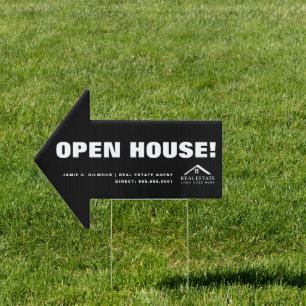 Open House Left Arrow Directional Real Estate Sign