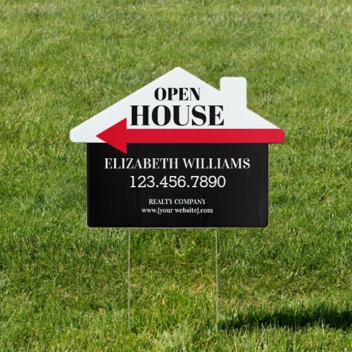 Open House Left Arrow House Shaped Sign