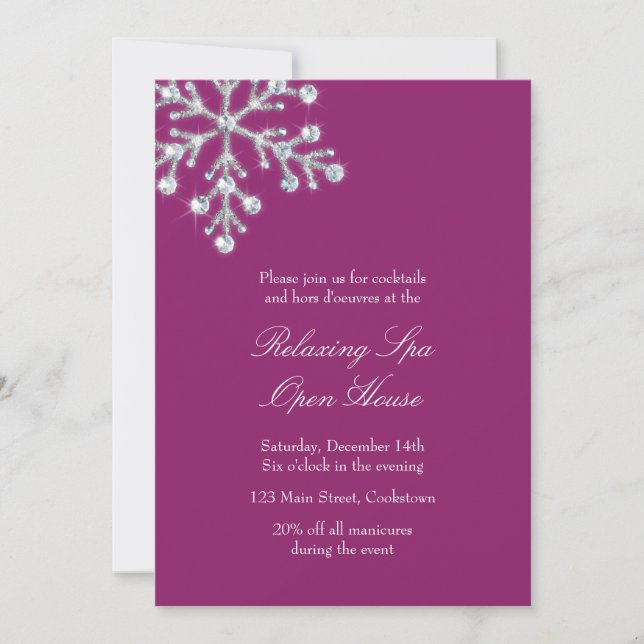 Open House Magenta Offset Crystal Snowflake Invitation (Front)