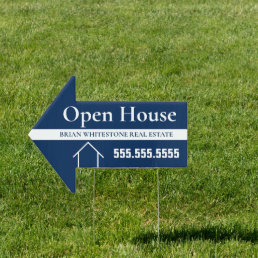 Open House Navy Blue Real Estate Company Yard Sign