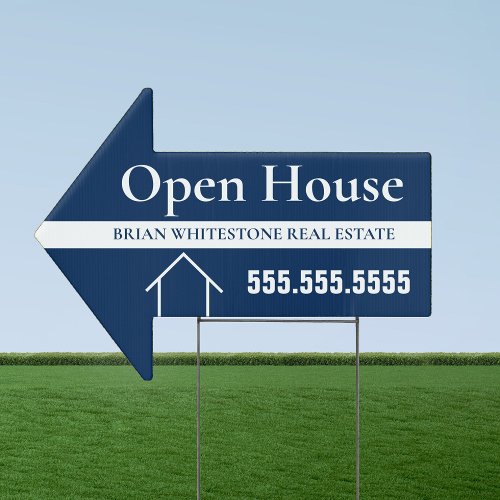 Open House Navy Blue Real Estate Company Yard Sign