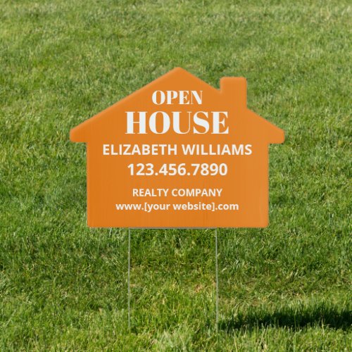 Open House Orange House Shaped Custom Sign