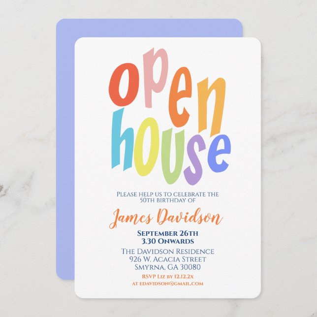 Open House Party Modern Minimal Invitation (Front/Back)