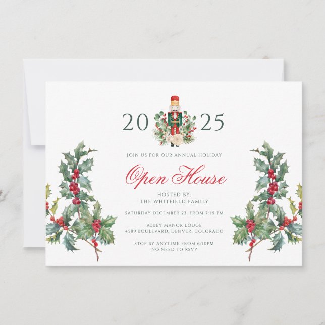 Open House Party Red Berries Christmas Holiday Invitation (Front)