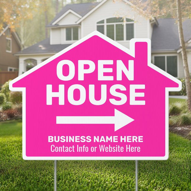 Open House - Pink - Real Estate Directional Arrow Sign (Custom Real Estate Marketing - Open House Yard Sign)