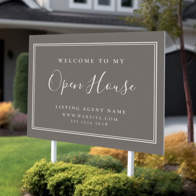 Open House Property Listing Elegant Taupe Realtor Sign (Creator Uploaded)