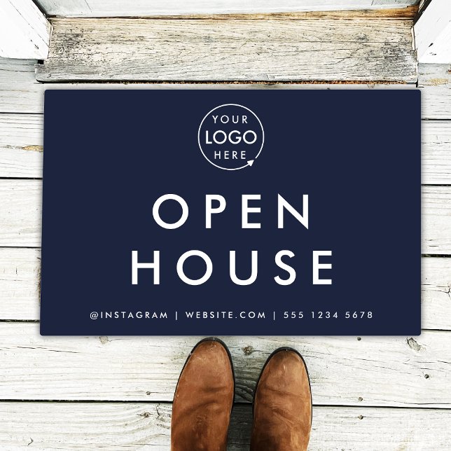 Open House Property Listing Navy Blue Real Estate Doormat (Creator Uploaded)
