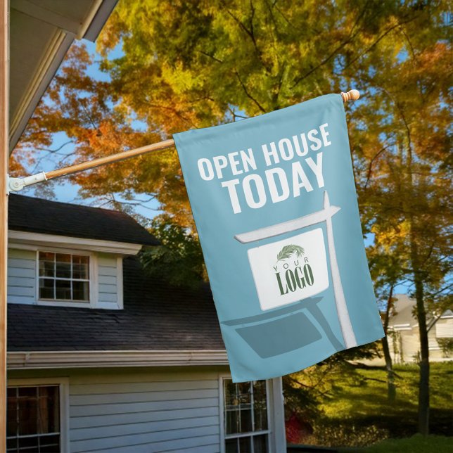 Open House Real Estate Add Your Logo Flag (Real Estate Custom Logo Open House Today Sign)