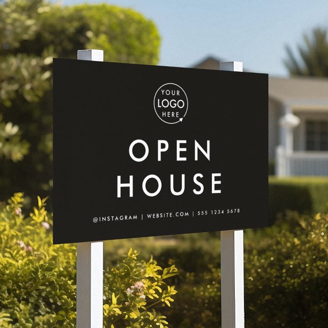 Open House Real Estate Agency Modern Black Realtor Sign (Creator Uploaded)