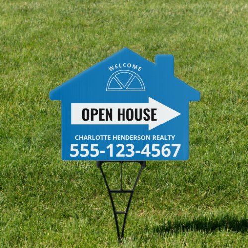 Open House Real Estate Arrow Blue Welcome Sign