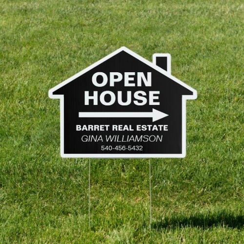 Open House Real Estate Arrow Custom Text Black Sign