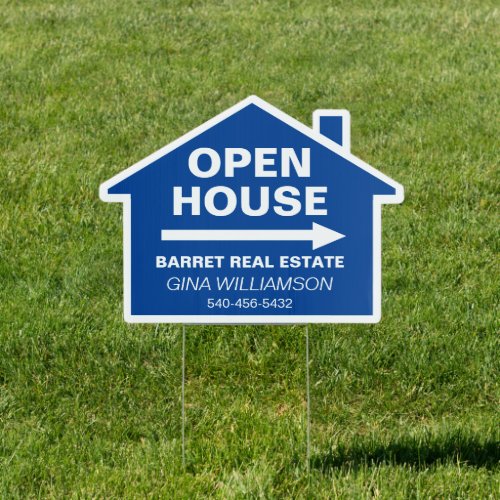 Open House Real Estate Arrow Custom Text Blue Sign