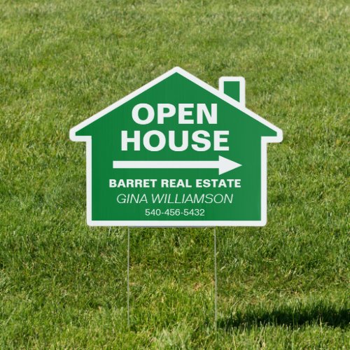 Open House Real Estate Arrow Custom Text Green Sign
