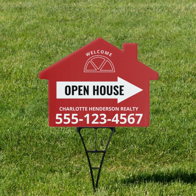 Open House Real Estate Arrow Red Welcome Sign (Insitu)