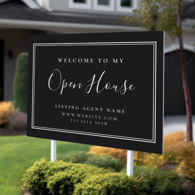 Open House Real Estate Black Elegant Chic Realtor Sign (Creator Uploaded)