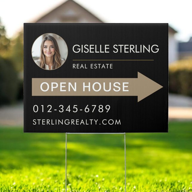Open House Real Estate Black Gold Photo Sign (Creator Uploaded)