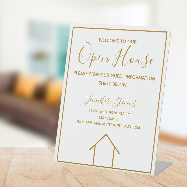 Open House Real Estate Company Custom Chic Gold Pedestal Sign (Creator Uploaded)