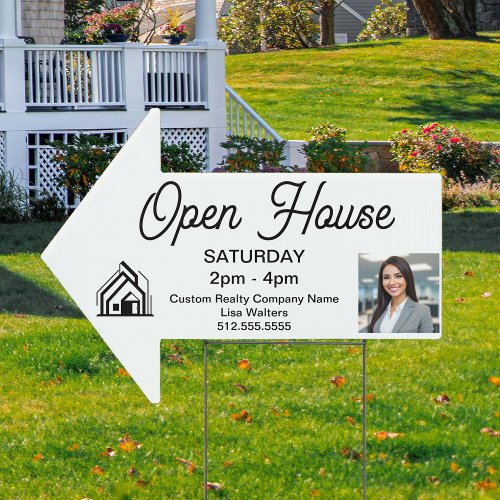 Open House Real Estate Company Photo Arrow Yard Sign