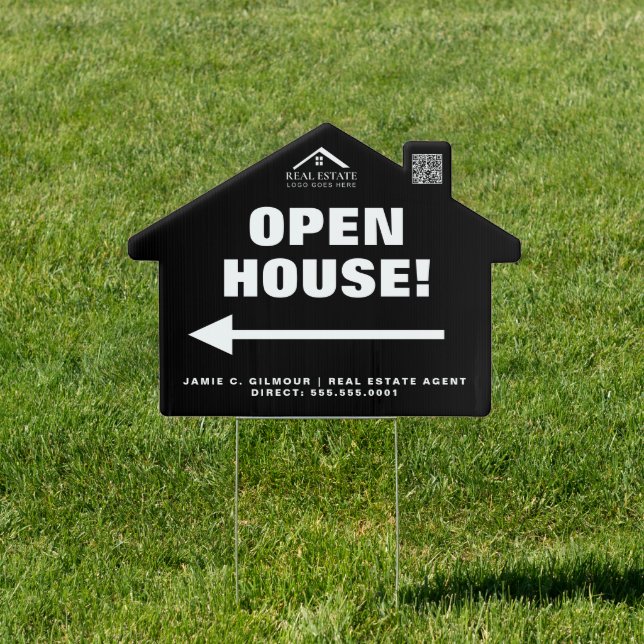 Open House Real Estate Custom Logo QR CODE ARROW Sign (Insitu)