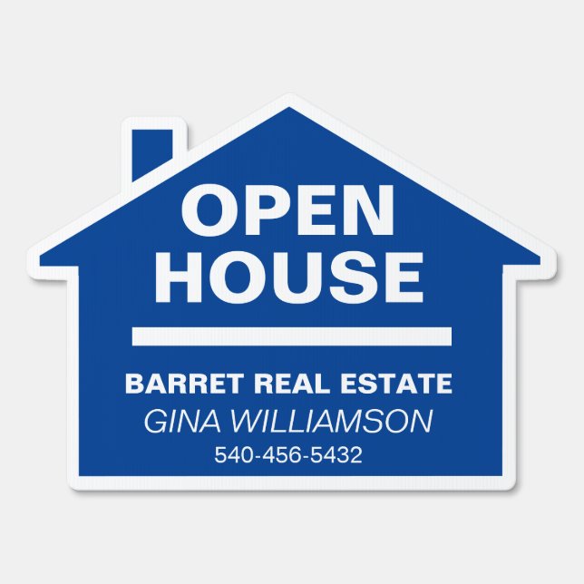 Open House Real Estate Custom Text Blue Sign (Back)