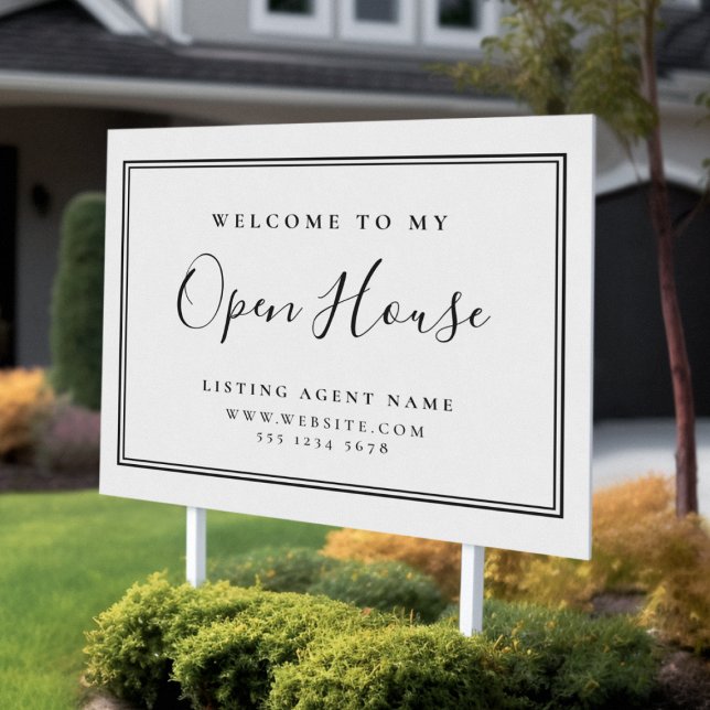 Open House Real Estate Elegant White Realtor Yard Sign (Creator Uploaded)