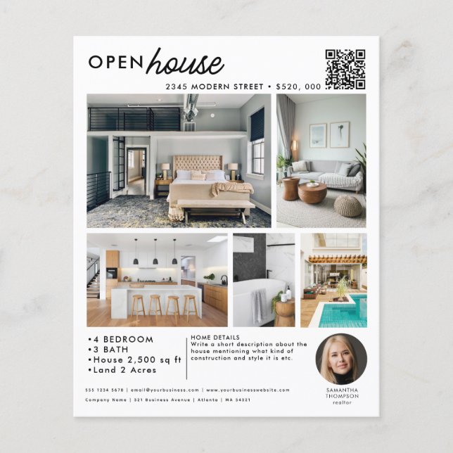 Open House Real Estate Just Listed Marketing Photo Flyer (Front)
