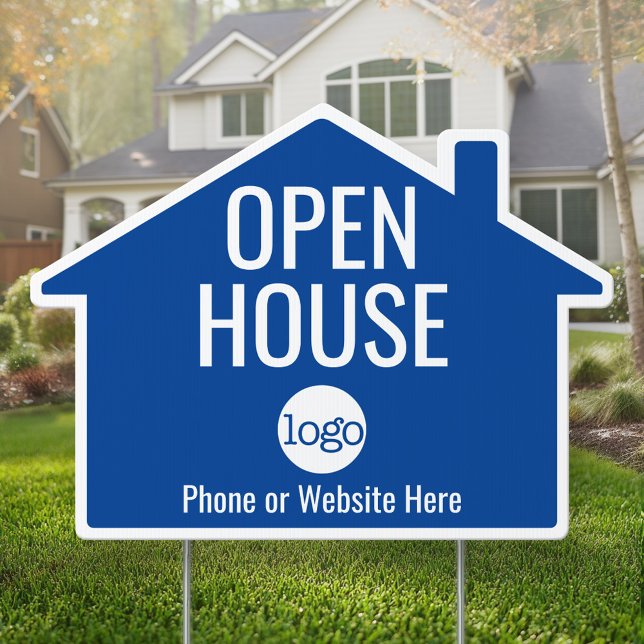 Open House - Real Estate Logo and Website Blue Sign (Custom Real Estate Open House Sign)