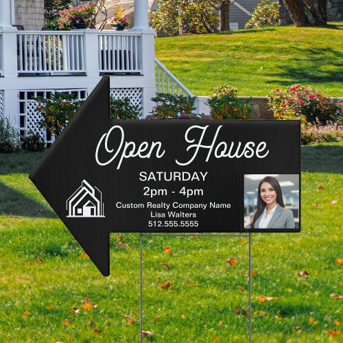Open House Real Estate Logo Black Arrow Yard Sign