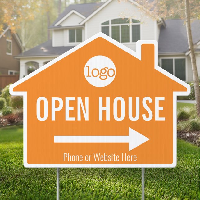 Open House - Real Estate Logo Directional Arrow Sign (Real Estate Yard Sign - Custom Yard Sign with logo and arrow)