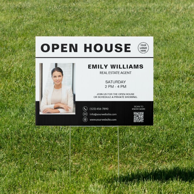 Open House Real Estate Logo Photo QR White Sign (Insitu)