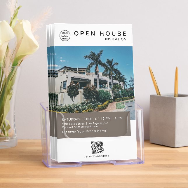 Open House Real Estate Logo White Taupe Brochure (Insitu)