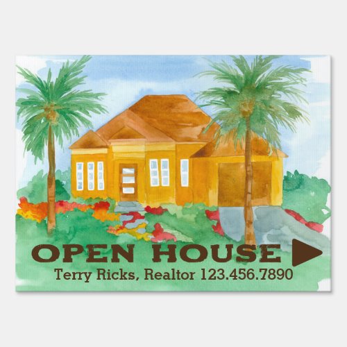 Open House Real Estate Marketing Palm Trees Home Sign
