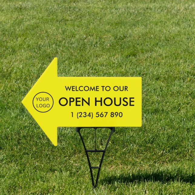 Open House Real Estate Minimal Arrow Black Yellow Sign (Insitu)