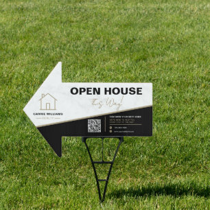 Open House Real Estate Modern Marble QR Code Sign