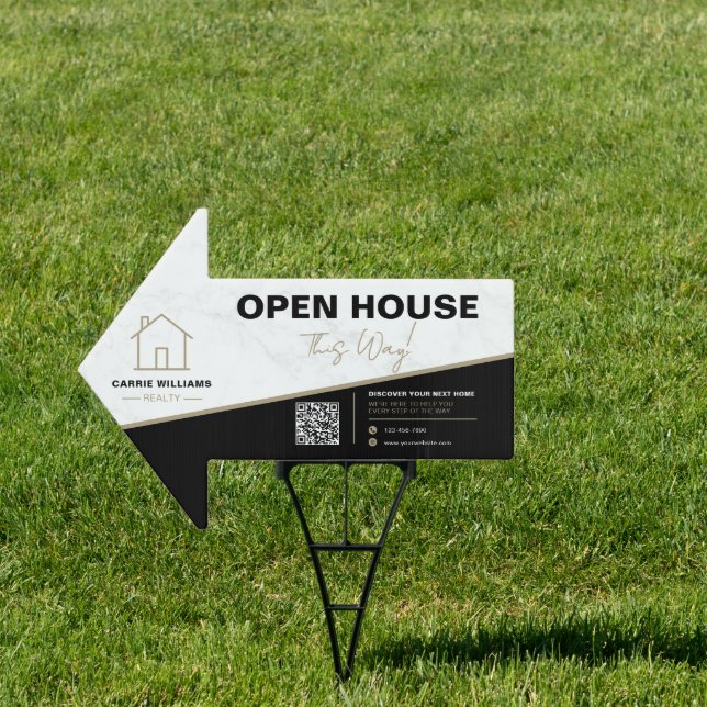 Open House Real Estate Modern Marble QR Code Sign (Insitu)