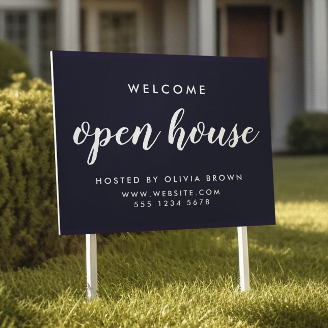 Open House Real Estate Navy Blue Realtor Sign (Creator Uploaded)