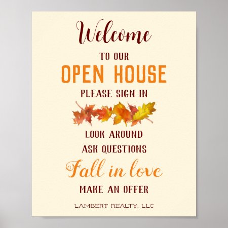 Open House Real Estate Poster Fall Leaves