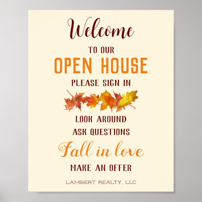 Open House Real Estate Poster Fall Leaves (Front)