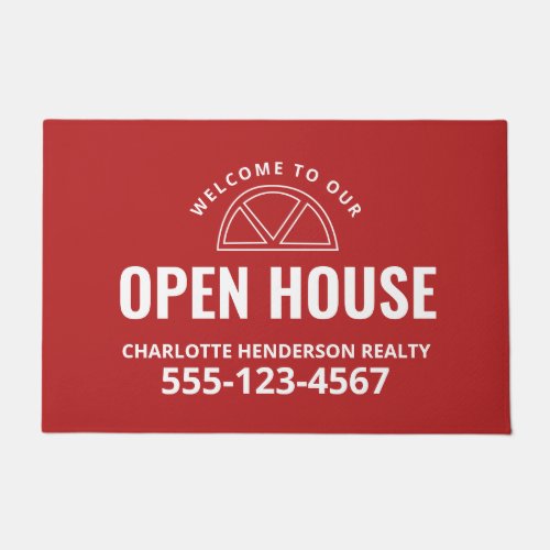 Open House Real Estate Red Welcome Porch Sign Doormat