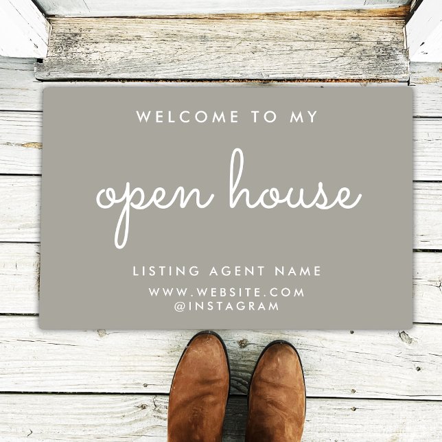 Open House Real Estate Welcome Warm Gray Realtor Doormat (Creator Uploaded)